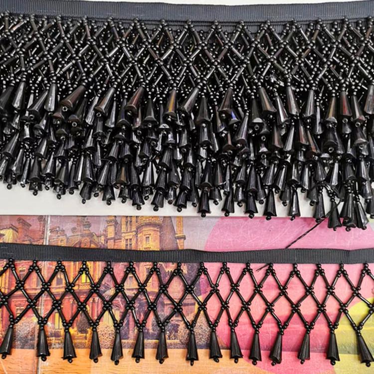 Solid Color 5Yard Tassel Fringe Trim Crystal Beaded Lace Trim Embroidery Lace Fabric DIY Curtain Dress Sewing Garment Materials