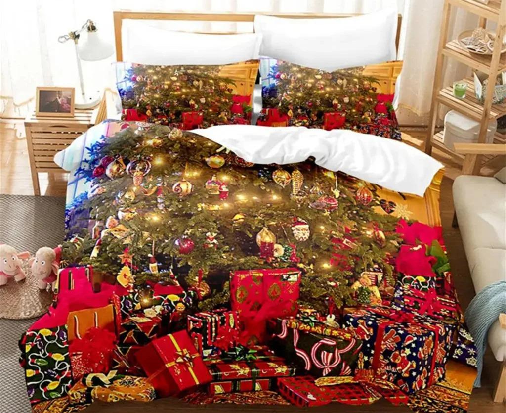 Christmas Quilt Cover Bedding Set Duvet Comforter Pillow Case Twin Queen King Double Full Single 3PCS Bedroom Decor Women Gift