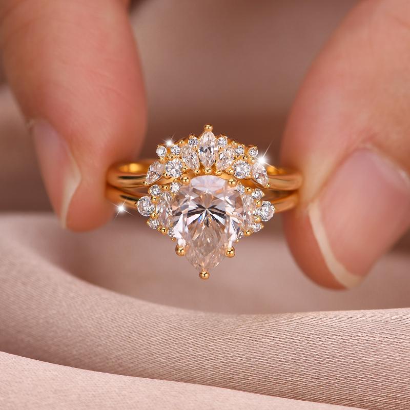 

S925 Silver Water Drop 2CT Moissanite Ring Set Fine Jewelry Gold Plated 18k Suitable for Gift Giving Birthday Gift 5 золотистый