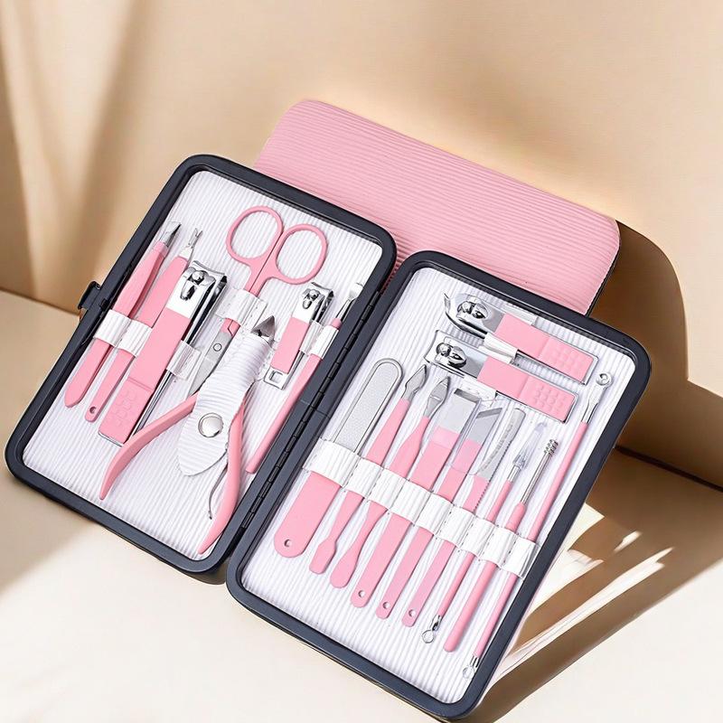 Pink Stainless Steel Classic Portable Nail Clipper Set Oblique Design Large Flat Mouth