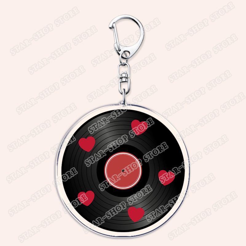 Aesthetic Indie Red Record Music Keychains for Women Accessories Bag Retro Vinyl Label Player Key Chain Fans Gifts Keyrings