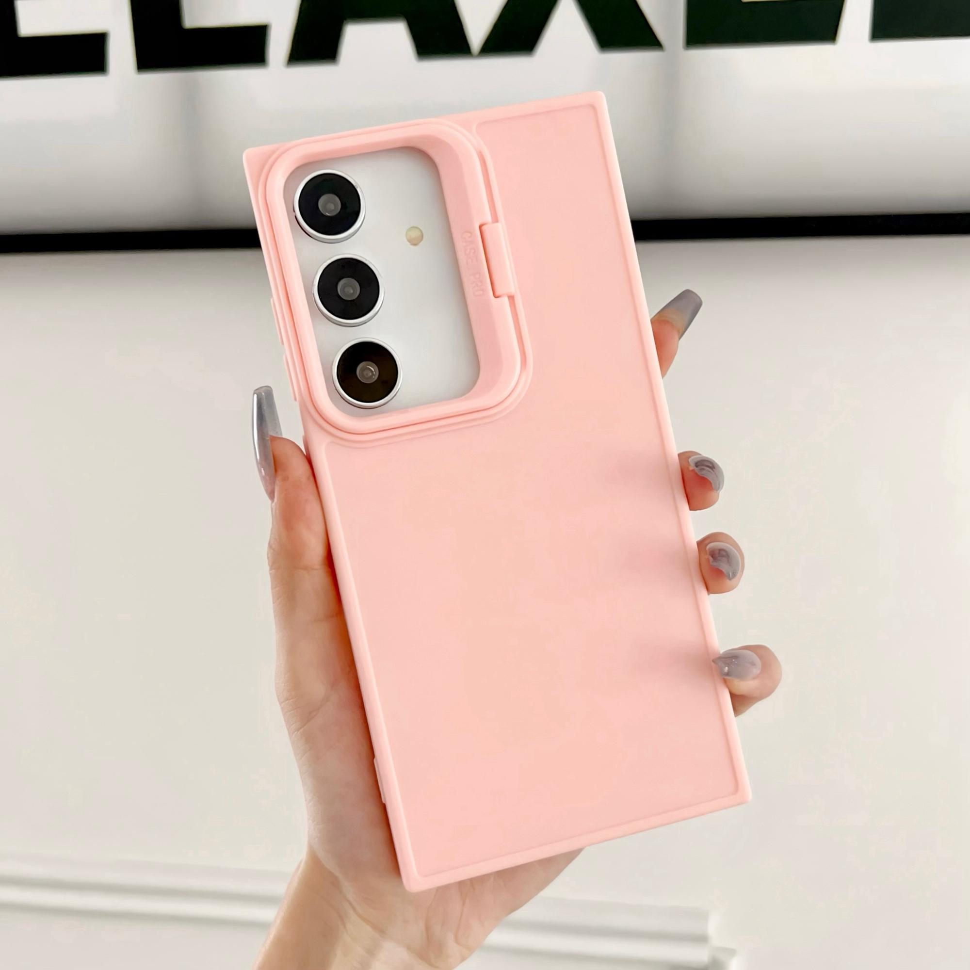 

For Samsung Galaxy A55 5G Case Lens Frame Kickstand TPU Phone Back Cover Light Pink