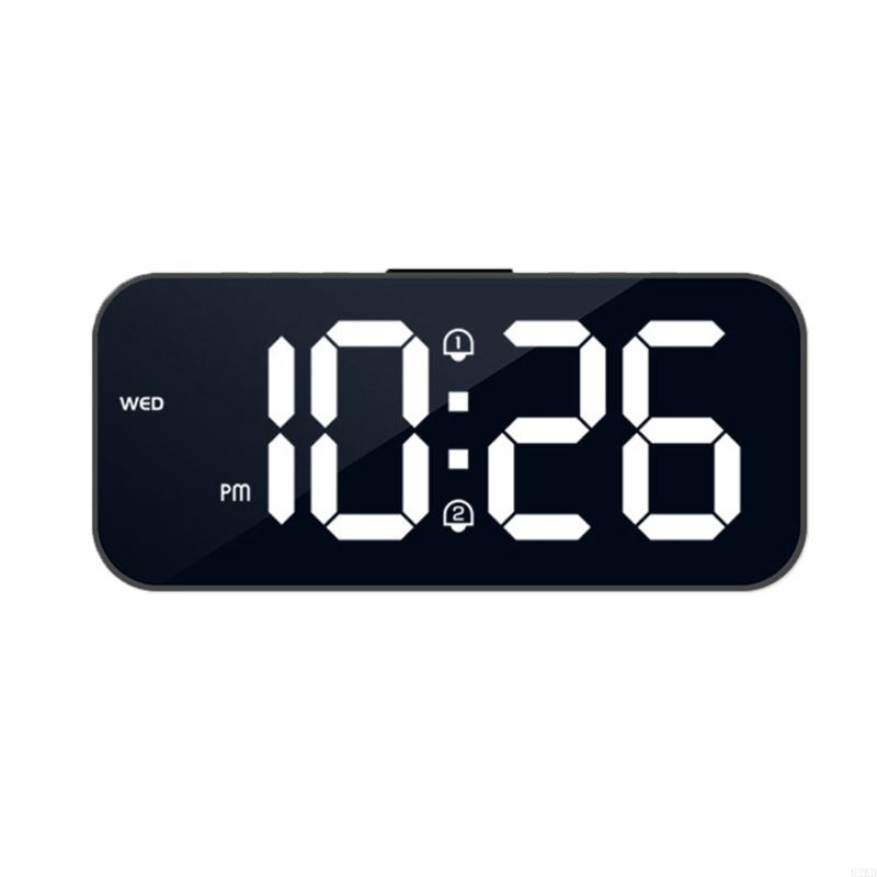 62KD 6.7Inch LED Mirrored Digital Alarm Clock with Adjusted Brightness USB 2 Alarms