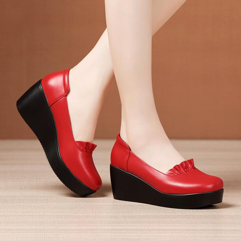 Fashion Wedges Women Shoes Spring Autumn Slip-On High Heels Round Toe Shallow Mouth Casual Ladies Platform Shoes Woman