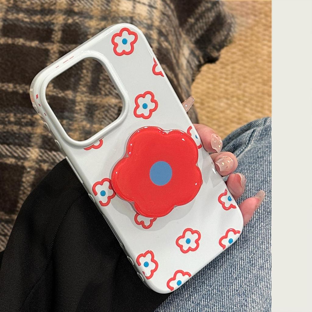 Little Red Flower Stand Phone Case for iPhone 15, iPhone 16, iPhone 17 Pro Max