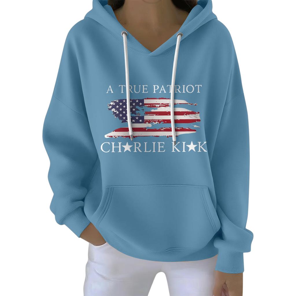 Ladies' Loose And Comfortable Drawstring V-neck Long Sleeved Printed Sweatshirt