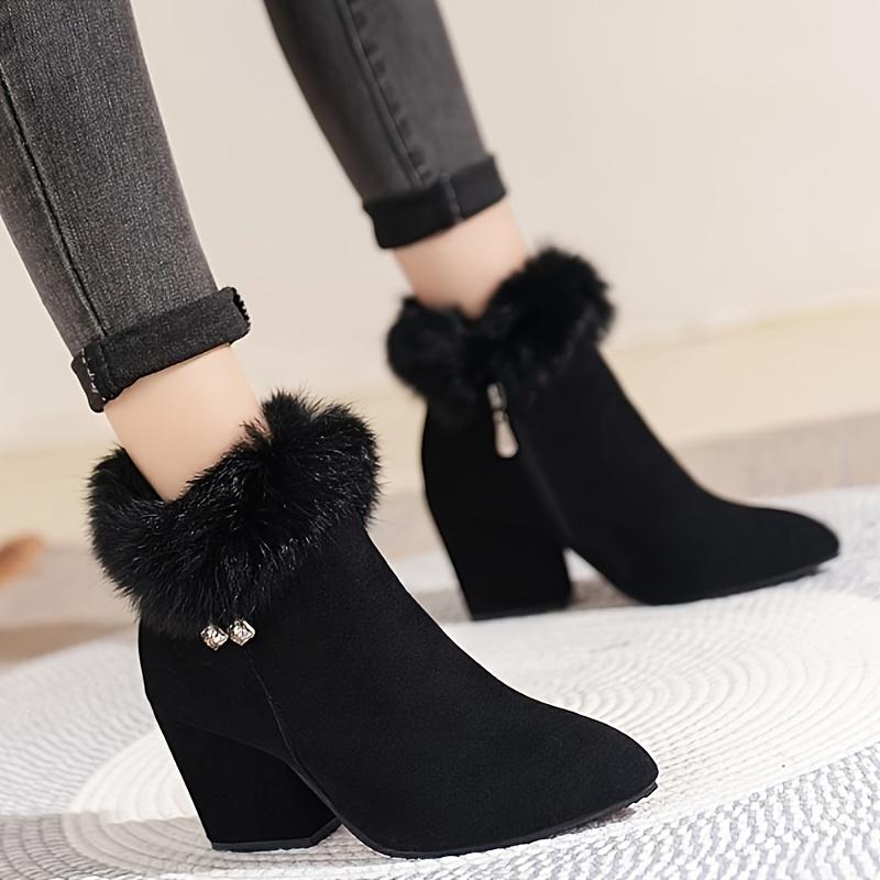 New Padded Martin Boots Women's Cotton Boots 2025 New Large Size Pointed Head Rhinestone Fur Short Boots