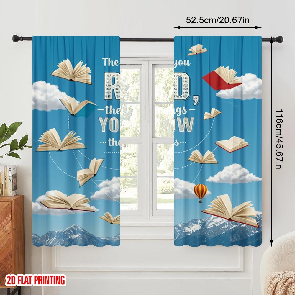 2pcs 2D Flat Printing Window Curtains The More You Read Fabric Without Electricity Family Party for Indoor Celebrations Room