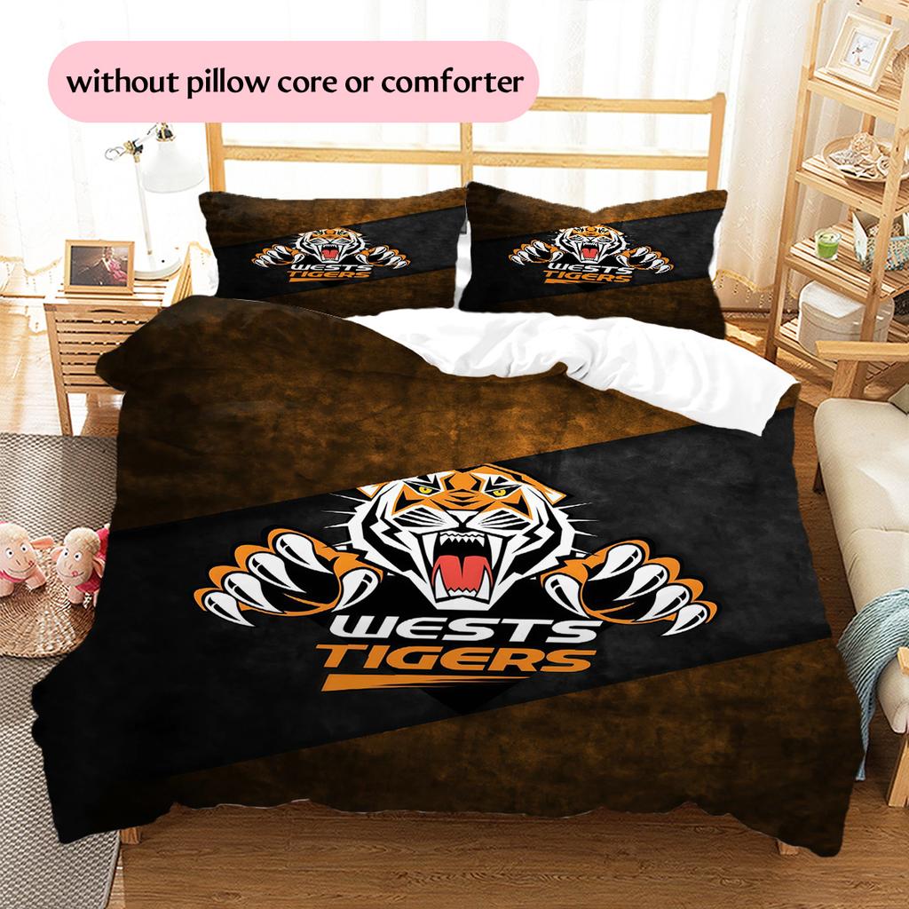 Castleford Tigers Muster Bettwäsche Bettdecken-Set Heimdekoration Geschenk (1 Bettbezug + 2 Kissenbezüge (ohne Füllung))