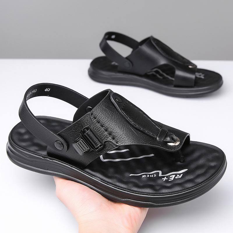 TUINANLE Neue Herren Rutschfeste Ledersandalen Offene Zehen Weiche Sommer Strand Pantoffeln für Herren Outdoor Lässige Bequeme Sandalen