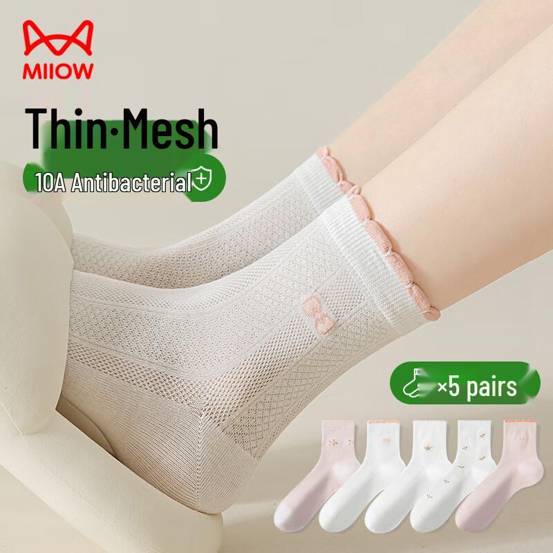 MaoRen Women s Floral Mesh Mid-Calf Socks (5 Pairs) One Size