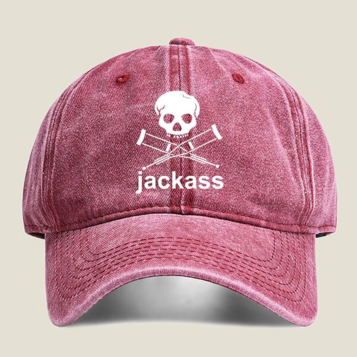 Jackass Art Jackass with Skull and Crossbones Motif Washed Baseball Cap One Size