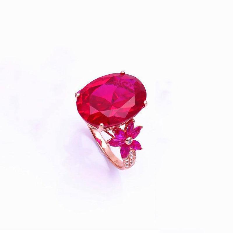 

Russian Purple Gold Inlaid Redstone Ring Fashion Light Luxury Temperament Rose Gold Plated Gold Live Ring