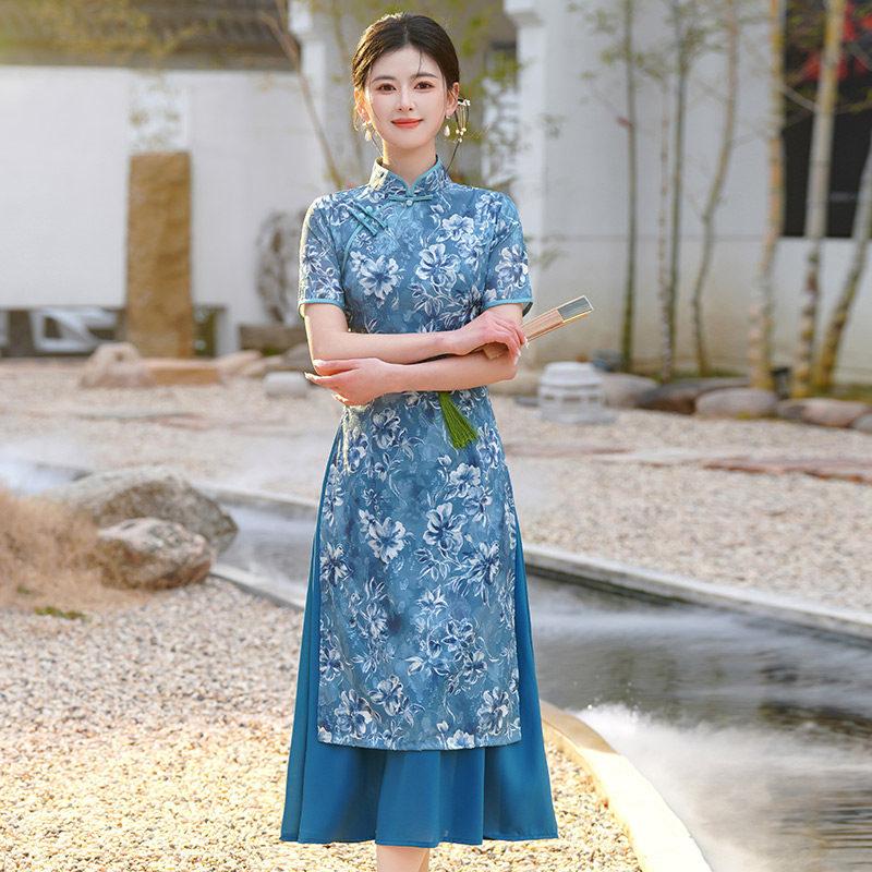 Blue Mother Dress, National Style, New Chinese Suzhou Cheongsam, Improved Young 1011 New Women's High-end Dress