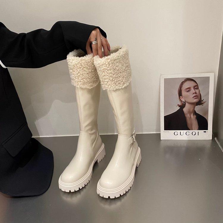 

Platform snow boots white fluffy shoes children s new 2024 explosion velvet cotton boots long boots knight martin boots 40