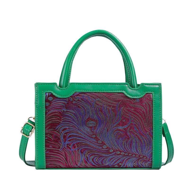 

French trend contrasting color women s bag 2024 new large-capacity oil painting handbag temperament messenger shoulder bag зелений