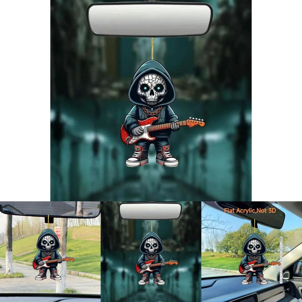 Cartoon Skull Car Ornament With Acrylic Construction For Halloween And Auto Accessories