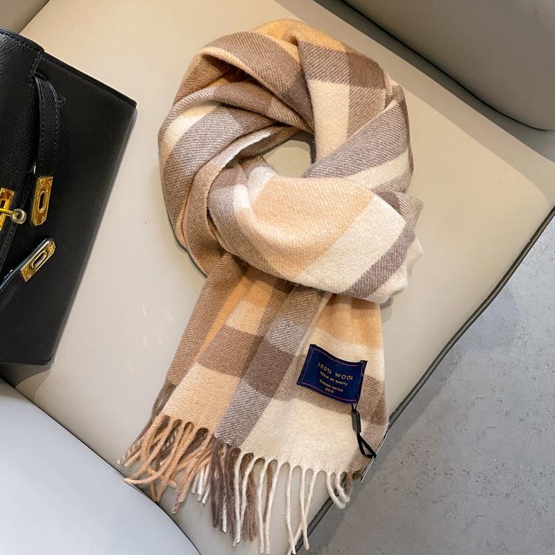 Red plaid 100 pure wool scarf women's winter high-end small plaid scarf