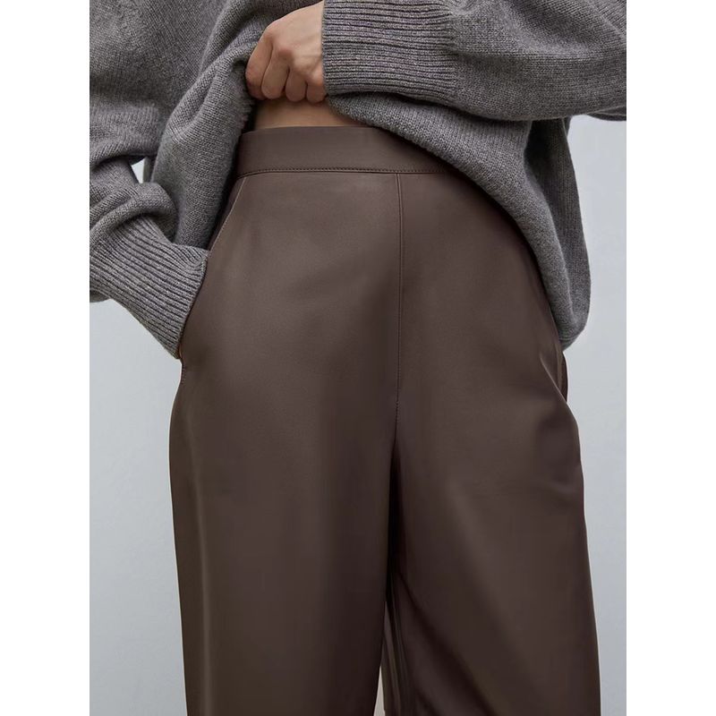 Fashion New Arrival Fashion High Waist Straight Pants Nine Points Casual PU Leather Pants Casual PU Leather Pants