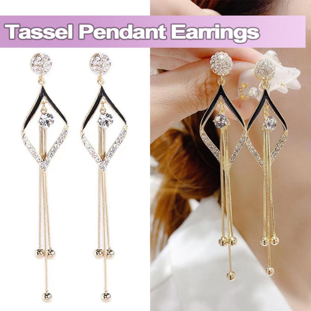

Tingml серьги-гвоздики с кристаллами и длинными кисточками в форме ромба, висячие серьги для женщин, подарок на вечеринку