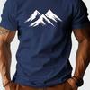 Men's Heavyweight Cotton T-Shirt with White Mountain Print - Navy Blue Casual Round Neck Short Sleeve Tee for Outdoor & Casual Attire