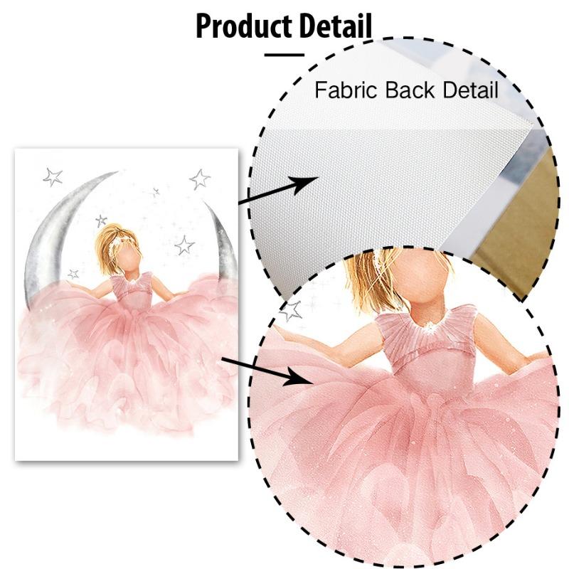 Rosa Engel Mädchen Sonne Mond Wolke Schwan Schloss Wandkunst Kinderzimmer Leinwand Malerei Nordische Poster Drucke Bilder Baby Kinderzimmer Dekor