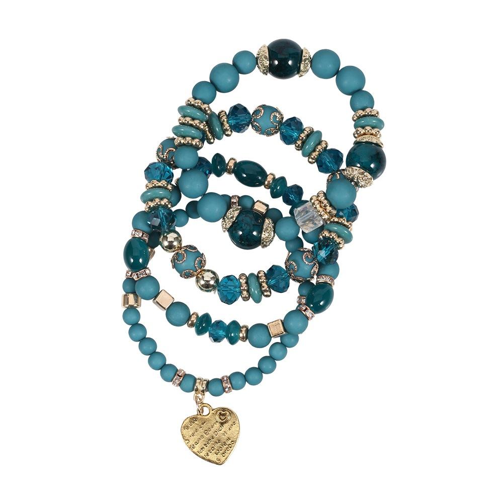 4pcs/set Boho Crystal Beads Chain Bracelet For Women Vintage Heart Elastic Bangle Female Party Jewelry Accessories