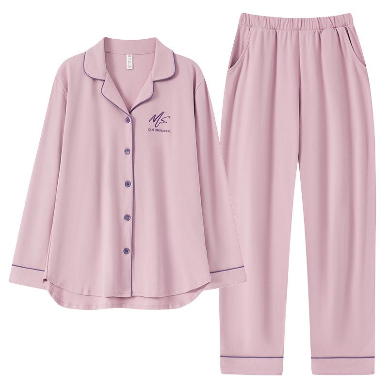 Couple's All-Cotton Long Sleeve Pajamas - Solid Color Cardigan Homewear for Men and Women, Ideal for Autumn and Winter.