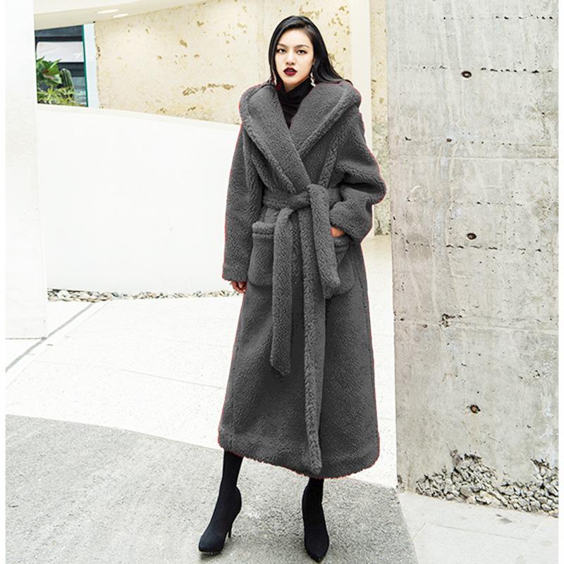Autumn and winter casual celebrity new fashion lamb wool imitation fur coat women's medium and long lapel hooded tide