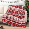 Christmas Reindeer Snowflake Striped Flannel Throw Blanket, Red Xmas Pattern Warm Cozy Blanket for Couch Bed Winter Holiday Home Decor