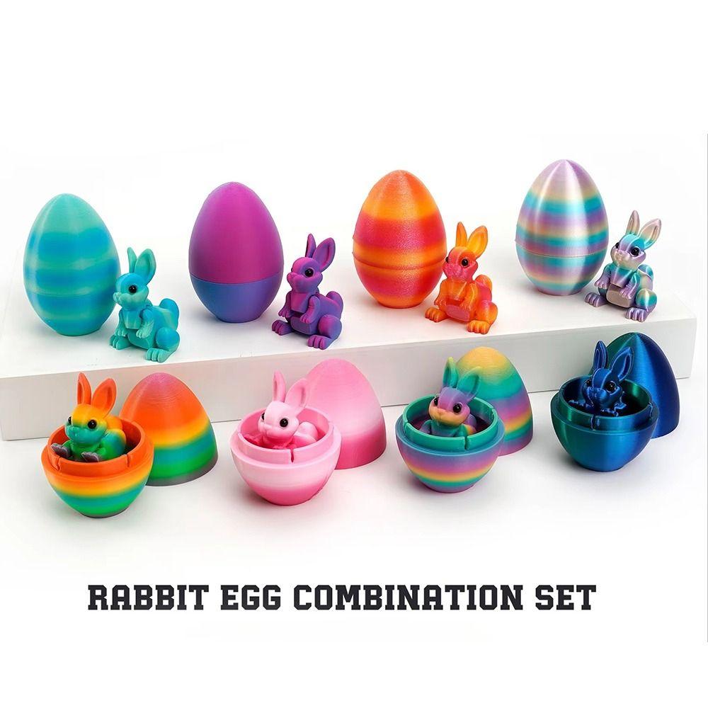 Fashion Easter 3D Printed Rabbit Eggs Rainbow Cute Animal Model Ornament Funny Easter Rabbit Ornament