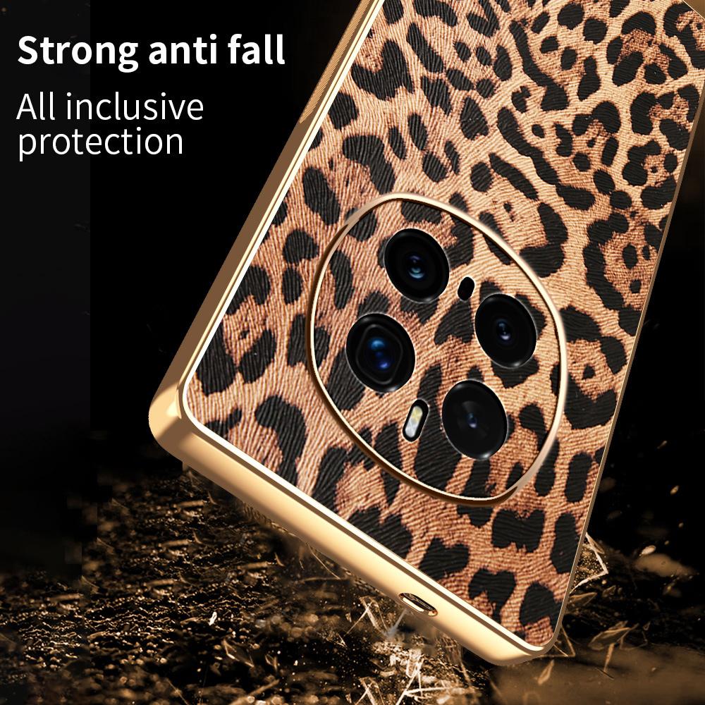 For Honor Magic7 Pro 5G Case Leopard Print PU Leather Coated PC+TPU Electroplating Phone Cover