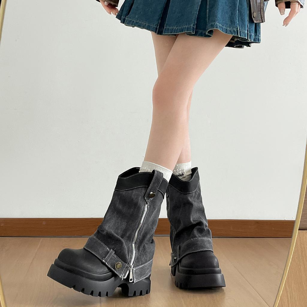 Queen Fan Brown British Style Platform Martin Boots Women's 2025 New Autumn Slimming and Heightening Pants Short Boots