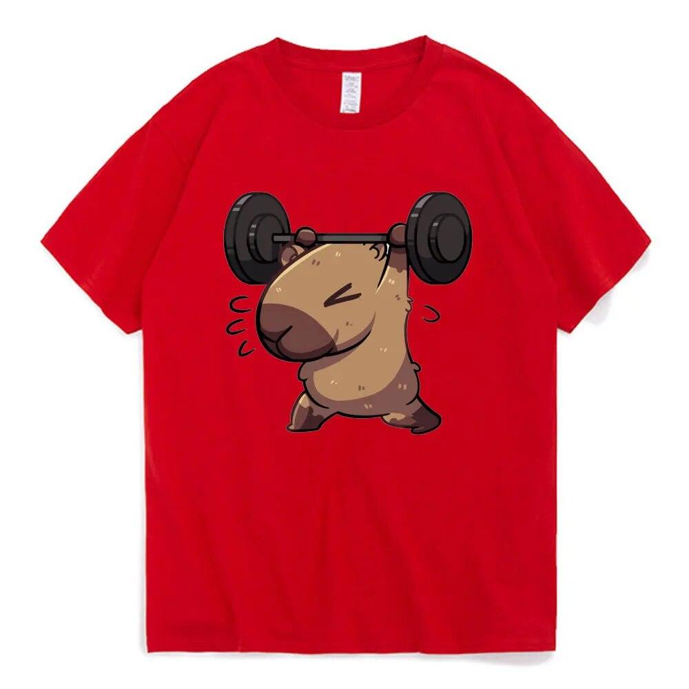 Gym Bro Capybara T Shirt Funny Cartoon Pattern Print T Shirt for Unisex Women Summer Fashion Pure Cotton Short Sleeve Tee Shirt