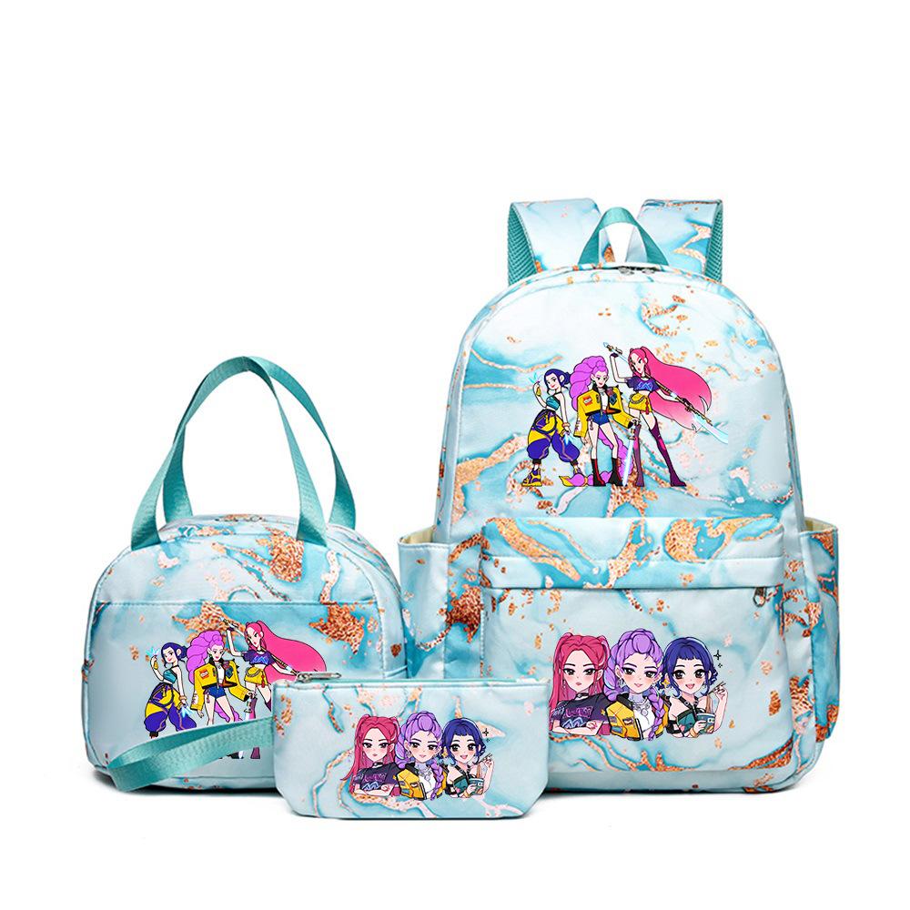 Demon Hunters Three-Piece Children'S School Bag Large Capacity 3D Digital Color Printing Kindergarten School Bag Meal Bag Pencil Bag