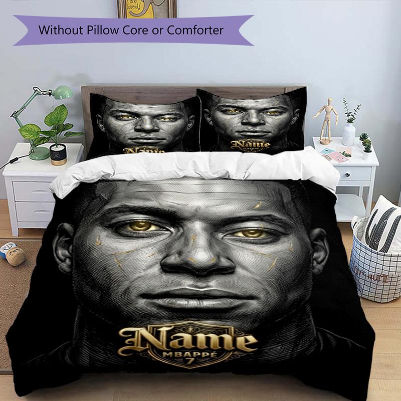 Messi Mbappe Soccer Star Art Personalized Name Bedding Set,Cozy Bed Linen for Teen Boys Bedroom Decoration,Perfect Birthday Gift,Washable Duvet Cover