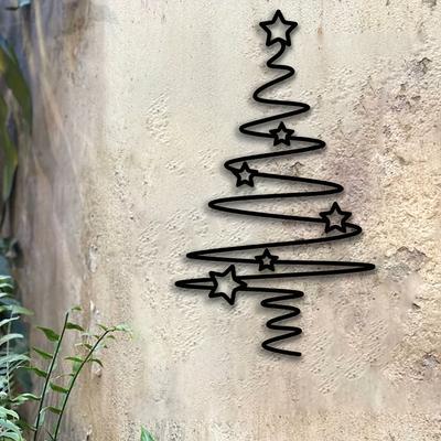 [Christmas Tree Art] 1pc Black Metal Christmas Tree Wall Art with Stars | No Power Needed, Featherless Iron Sculpture
