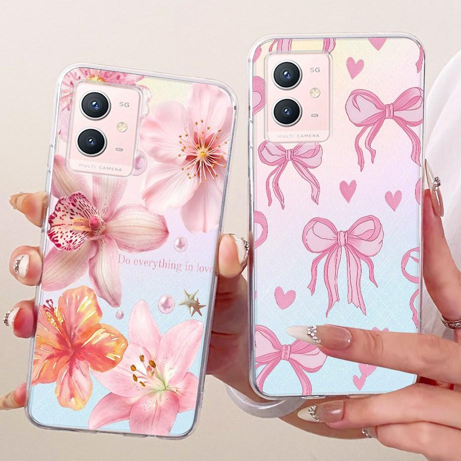 For Vivo Y33s Y55s Y55 Y75 Y21 Y21s Y21G Y21E Y21A Phone Case Floral Butterfly Bow Cat Dragon Bumper Soft Clear Silicone Cover