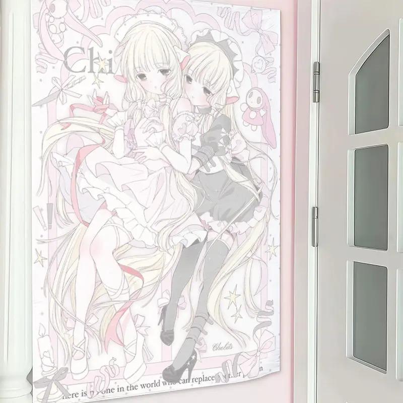 Kawaii Piano  Melody Maid Anime Tapestry Cute Lolita Girls Print Wall Hanging for Teen Girl Bedroom Dorm Door Decor