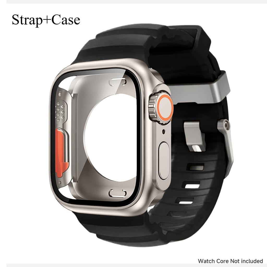 Silicone Strap For Apple Watch 44mm 45mm 46mm Bracelet+Screen Protectores Change To Ultra For iWatch Series 11 10 9 8 7 SE 6 5