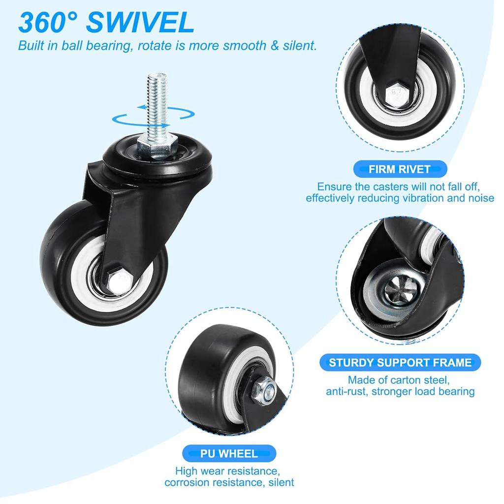Heavy Duty Casters Rubber Wheels Rollers For Furniture Wheel Caster Wheels 360° Caster Wheel Industrial With Brake 1.5/2 Inch