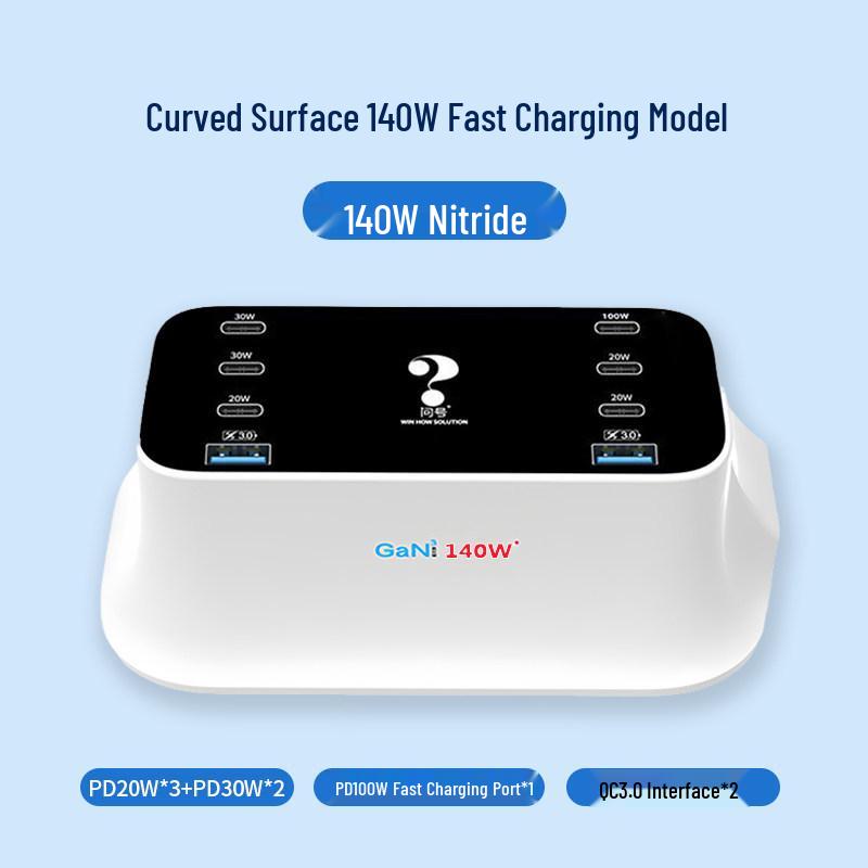 Multi-Port USB Charger with PD Fast Charging, Digital Display, 8 Ports & Multiple Interfaces