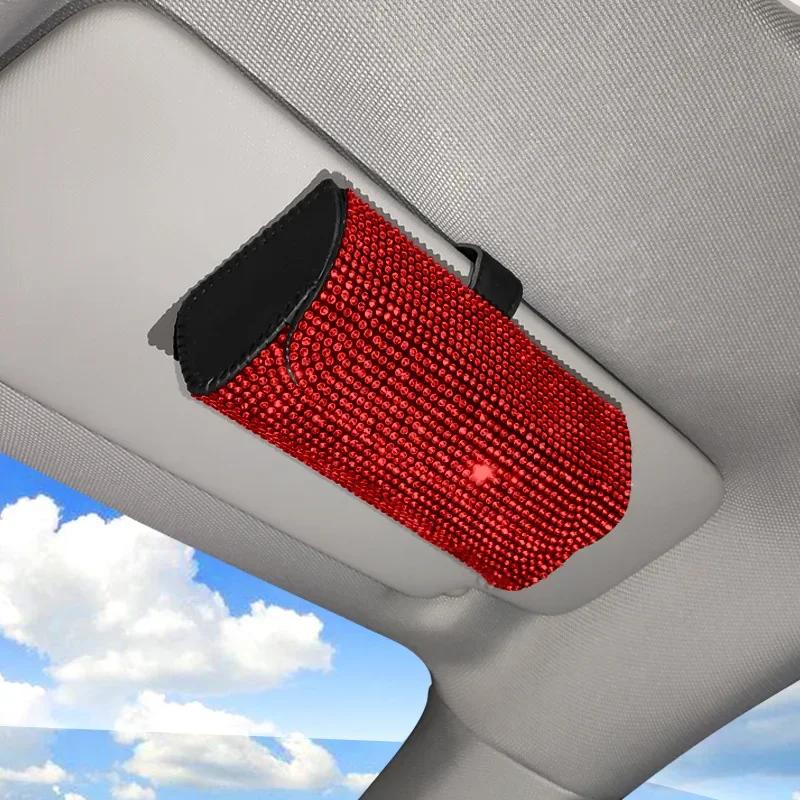 Cutie de depozitare ochelari de mașină cu strasuri strălucitoare, organizator parasolar, suport ochelari, accesorii auto de interior cu cristale
