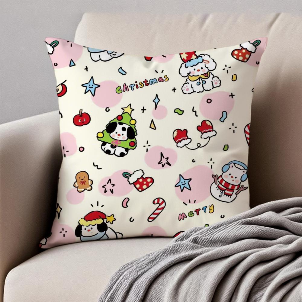 Christmas Dog Cushion Cover Pillowcase Antidustmite Invisible Zipper Short Plush Sofa Cushion