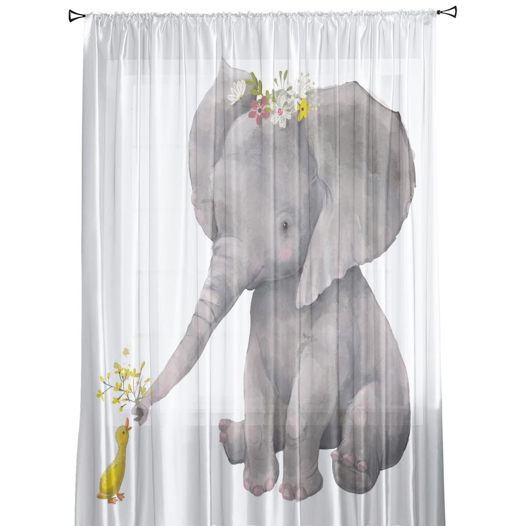 Zasłony tiulowe w kwiaty słonia kaczki do dekoracji salonu nowoczesne zasłony kuchenne z szyfonu z przezroczystą woalką