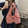 Bowknot Bow Shoulder Bag Large Capacity Plaid Tote Bag Simple Handbag  Travel