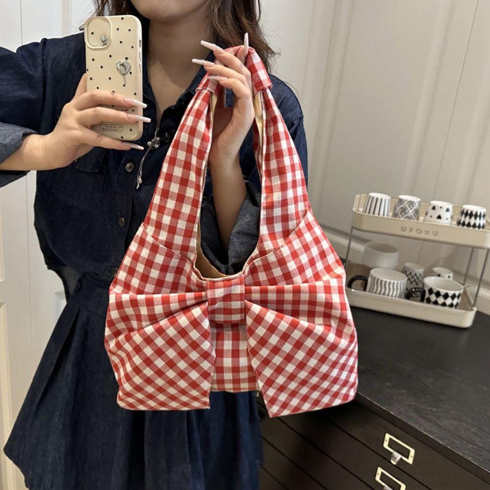Large Capacity Bow Shoulder Bag Bowknot Handbag Vintage Canvas Vest Bag  Storage Bag