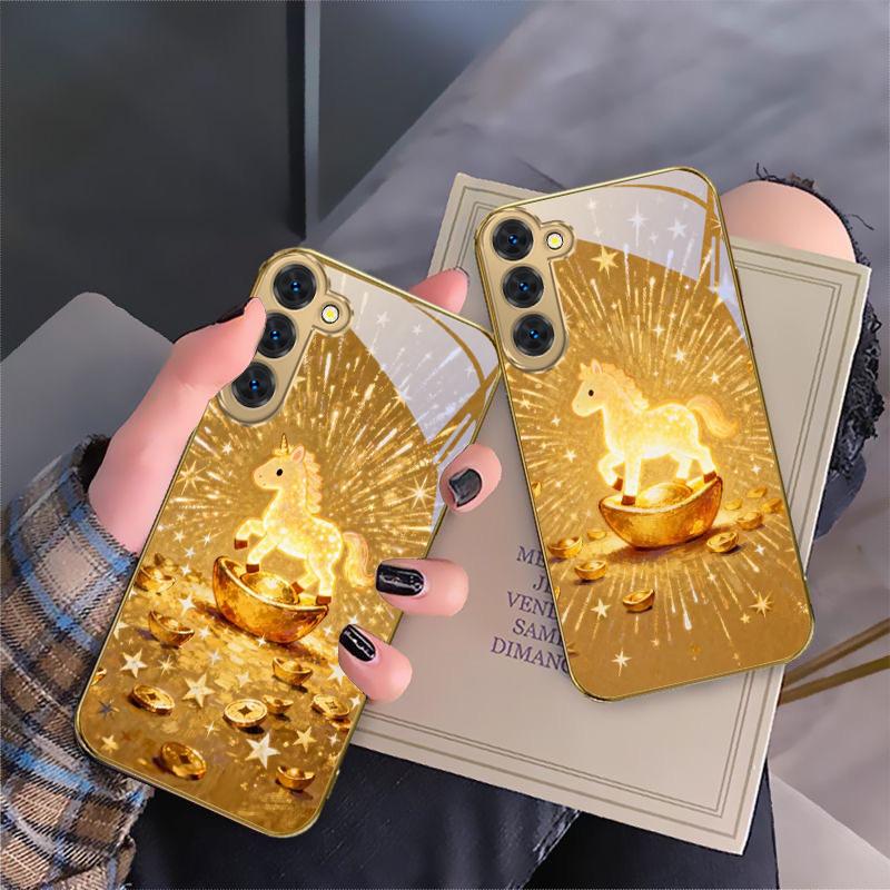 The shining golden pony For Samsung Galaxy S20 FE S21 S22 S23 Plus S24 Ultra S25Ultra S21+ S9+ S22Plus Golden glass phone case