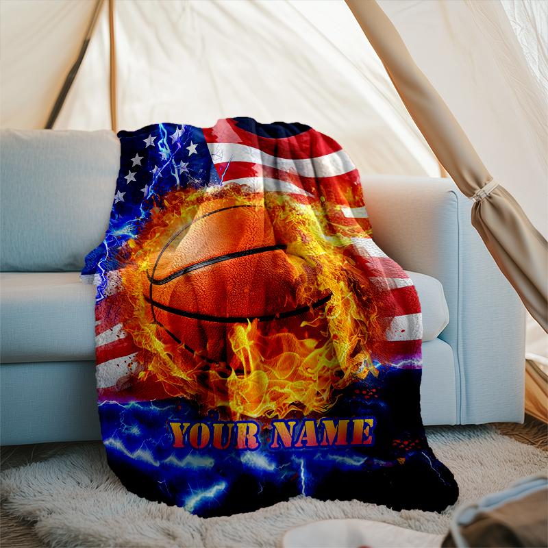 1PC Custom Name Basketball USA" outdooor Flannel blankets Patterns Throw Blanket All-Season Soft Gift for Couch, Bed, Camping gifts