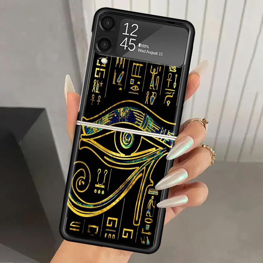 Sacred Eye of Horus Egypt Fresco Hard PC Phone Case For Samsung Galaxy Z Flip 6 5 4 3 Black Cover ZFlip6 Flip5 Flip4 5G Foldable